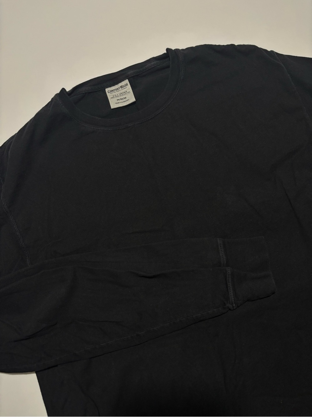 Hanes / Comfort Wash Black Basic Casual Cotton Minimalist Long Sleeve Tee